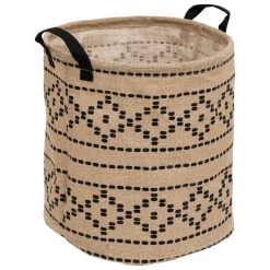 Cesto decorado VALY bege e preto em juta 32cm