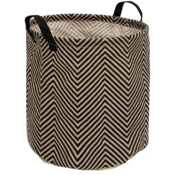 Cesto decorado VALY zigzag bege e preto em juta 32cm