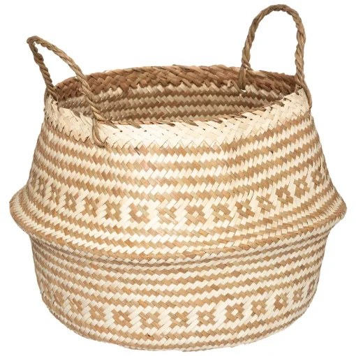 Cesto decorativo branco e bege 30x35cm