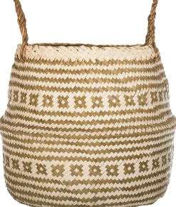 Cesto decorativo branco e bege 30x35cm
