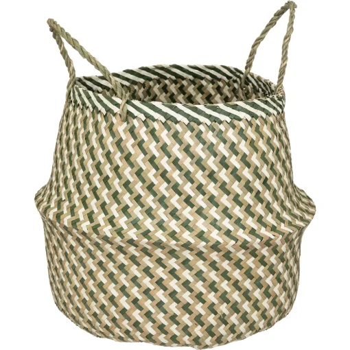 Cesto decorativo ELIE seagrass verde com pegas