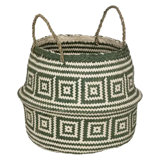 Cesto decorativo INGO seagrass verde com pegas