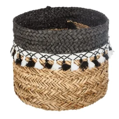 Cesto decorativo seagrass com pompons 32cm