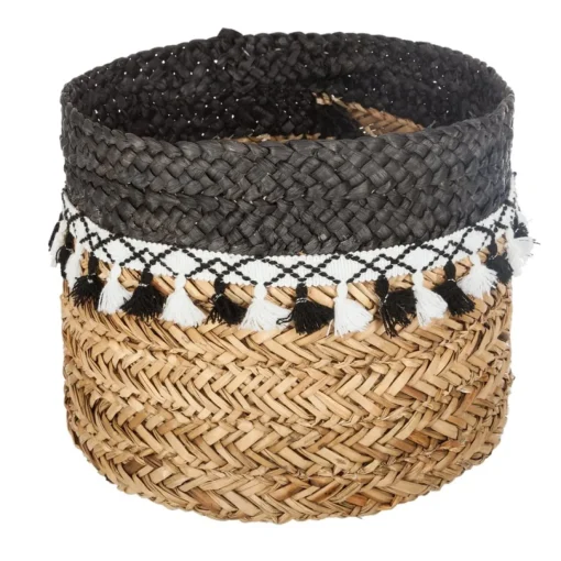Cesto decorativo seagrass com pompons 32cm