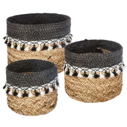 Cesto decorativo seagrass com pompons 32cm