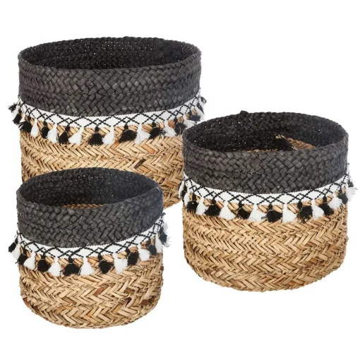 Cesto decorativo seagrass com pompons 32cm