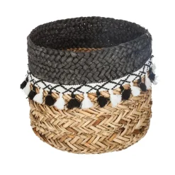Cesto decorativo seagrass com pompons 26cm