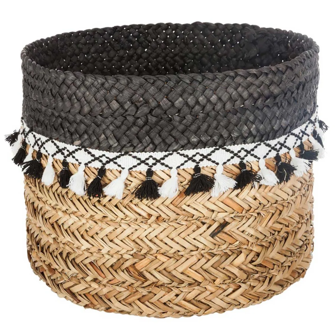 Cesto decorativo seagrass com pompons 34cm
