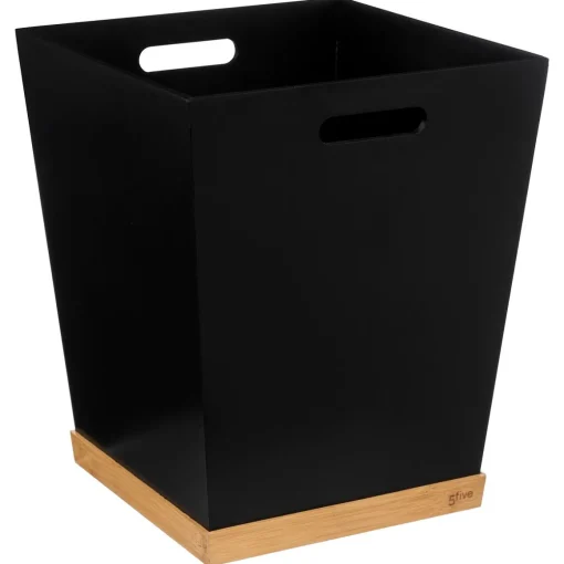 Cesto do lixo BAVA preto com base de bambu