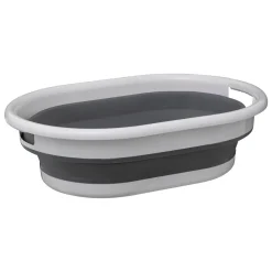 Cesto dobrável oval branco e cinza 21l