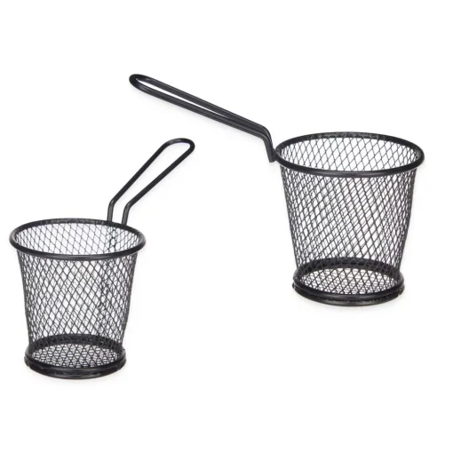 Cesto para servir preto em metal com pega
