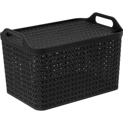 Cesto perfurado com tampa preto 24l