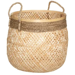 Cesto Redondo Bege Em Bambu 34x37cm