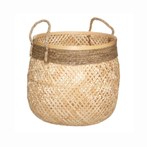 Cesto Redondo Bege Em Bambu 24x30cm