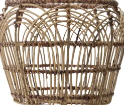 Cesto redondo bege em rattan 31x56cm