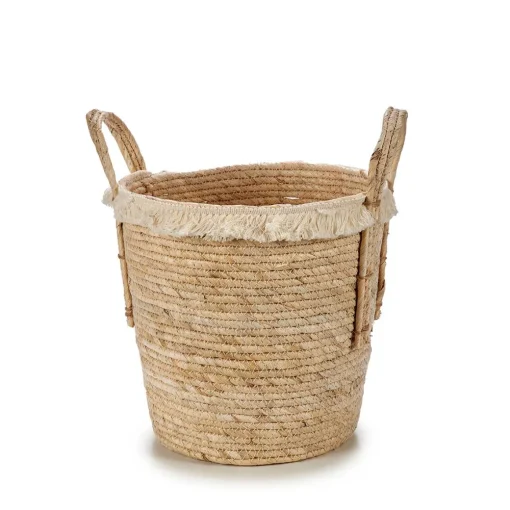 Cesto Redondo Palha Bege Com Pelo 35cm