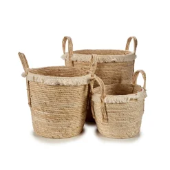 Cesto Redondo Palha Bege Com Pelo 35cm