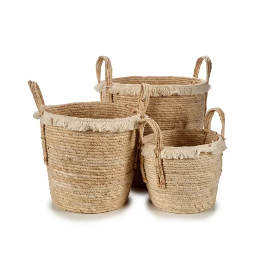 Cesto Redondo Palha Bege Com Pelo 35cm