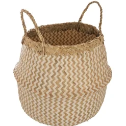 Cesto seagrass branco e natural com pegas 37cm