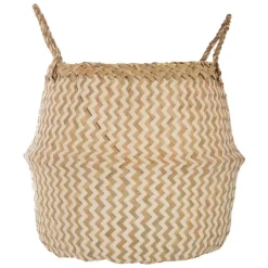 Cesto seagrass branco e natural com pegas 37cm