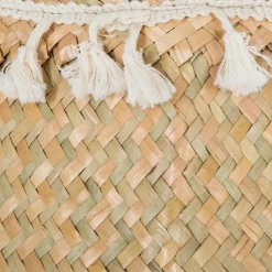 Cesto seagrass natural com pompons e pegas