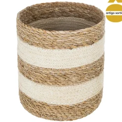 Cesto seagrass natural e branco 24cm