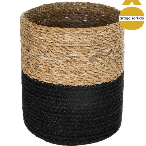 Cesto seagrass natural e preto 27x27cm