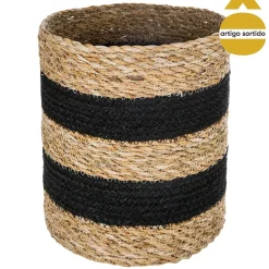 Cesto seagrass natural e preto 27x27cm