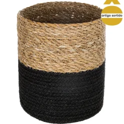 Cesto seagrass natural e preto 18x18cm