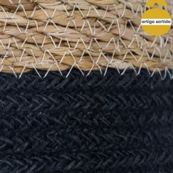 Cesto seagrass natural e preto 18x18cm