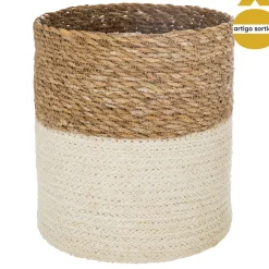 Cesto seagrass natural e branco 18cm