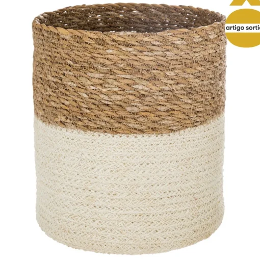 Cesto seagrass natural e branco 18cm