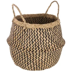 Cesto seagrass preto e natural com pegas 37cm