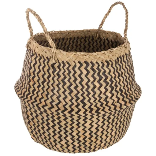 Cesto seagrass preto e natural com pegas 37cm