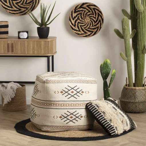 Cesto seagrass preto e natural com pegas 37cm