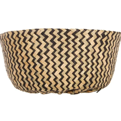 Cesto seagrass preto e natural com pegas 37cm