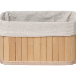 Cesto wc castanho em bambu com tecido 14x37cm