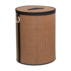 Cesto wc em bambu com tampa e alça de madeira 53cm