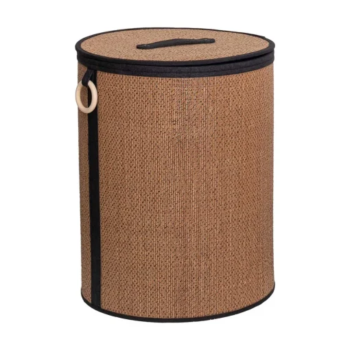 Cesto wc em bambu com tampa e alça de madeira 53cm