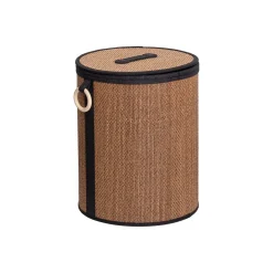 Cesto wc em bambu com tampa e alça de madeira 41cm