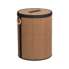 Cesto wc em bambu com tampa e alça de madeira 48cm