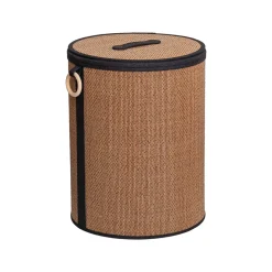 Cesto wc em bambu com tampa e alça de madeira 48cm