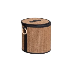Cesto wc em bambu com tampa e alça de madeira 29cm