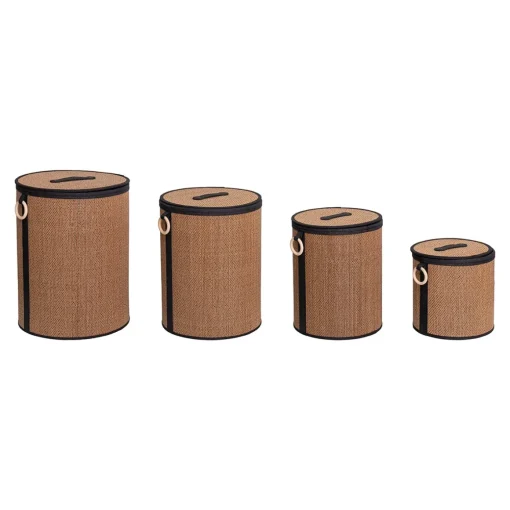 Cesto wc em bambu com tampa e alça de madeira 29cm
