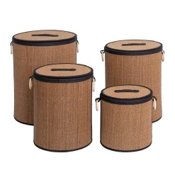 Cesto wc em bambu com tampa e alça de madeira 29cm