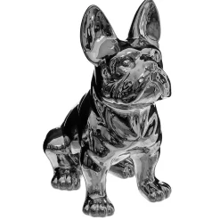 Cão decorativo prateado de cerâmica