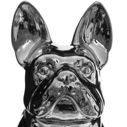 Cão decorativo prateado de cerâmica