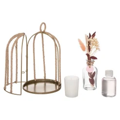 Coffret em forma de gaiola com vela e difusor linho PAOLA
