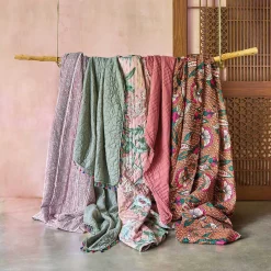 Colcha STONEWASHED rosa BLUSH com franjas 220x240cm