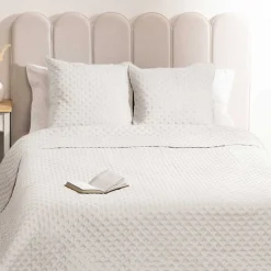 Colcha 240x260cm e 2 capas de almofada KALIA branca 60x60cm